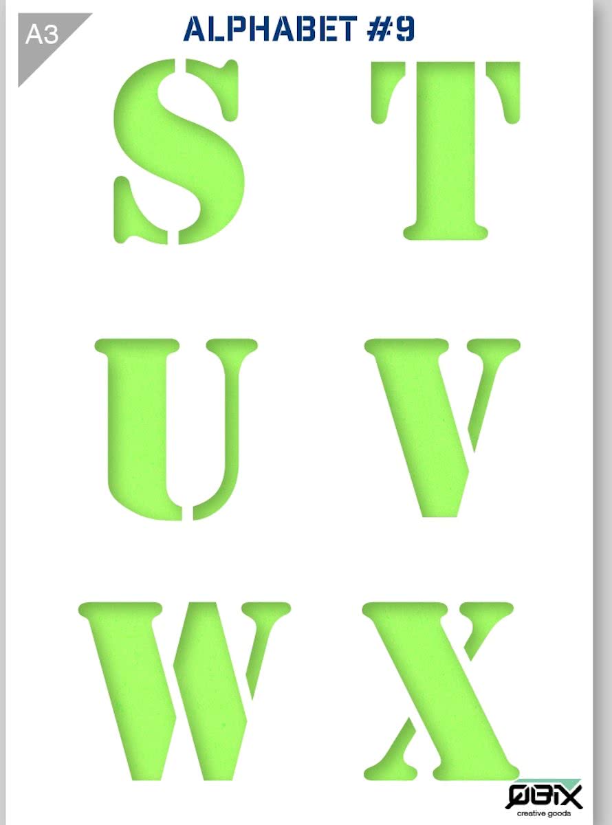 Letter Sjabloon S T U V W X - Kunststof Stencil - A3 42 x 29,7 cm - Letters zijn +- 9cm hoog