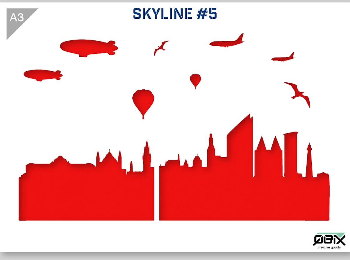 Sjabloon Den Haag Skyline Kunststof Stencil A3 42 x 29,7 cm