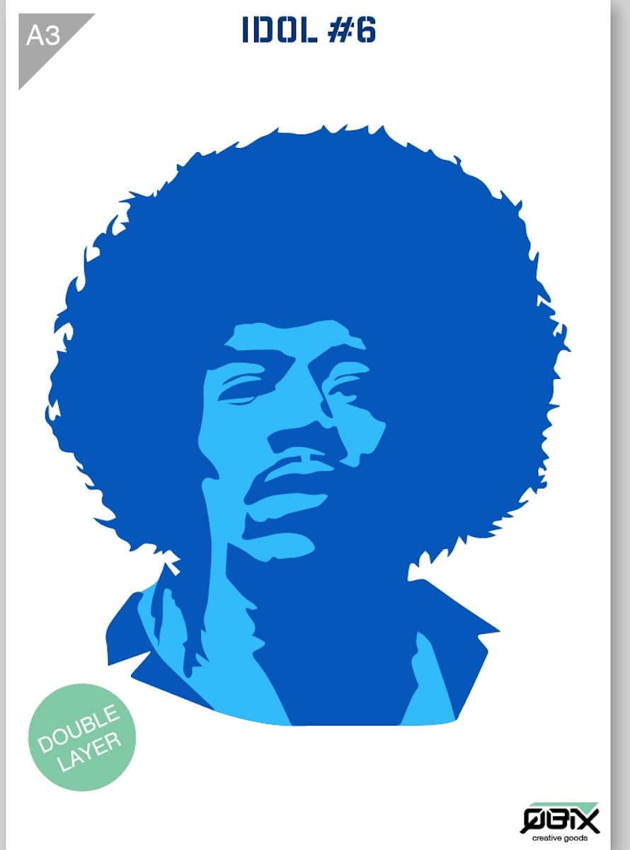 Sjabloon Jimi Hendrix Kunststof Stencil A3 42 x 29,7 cm - 2-laags