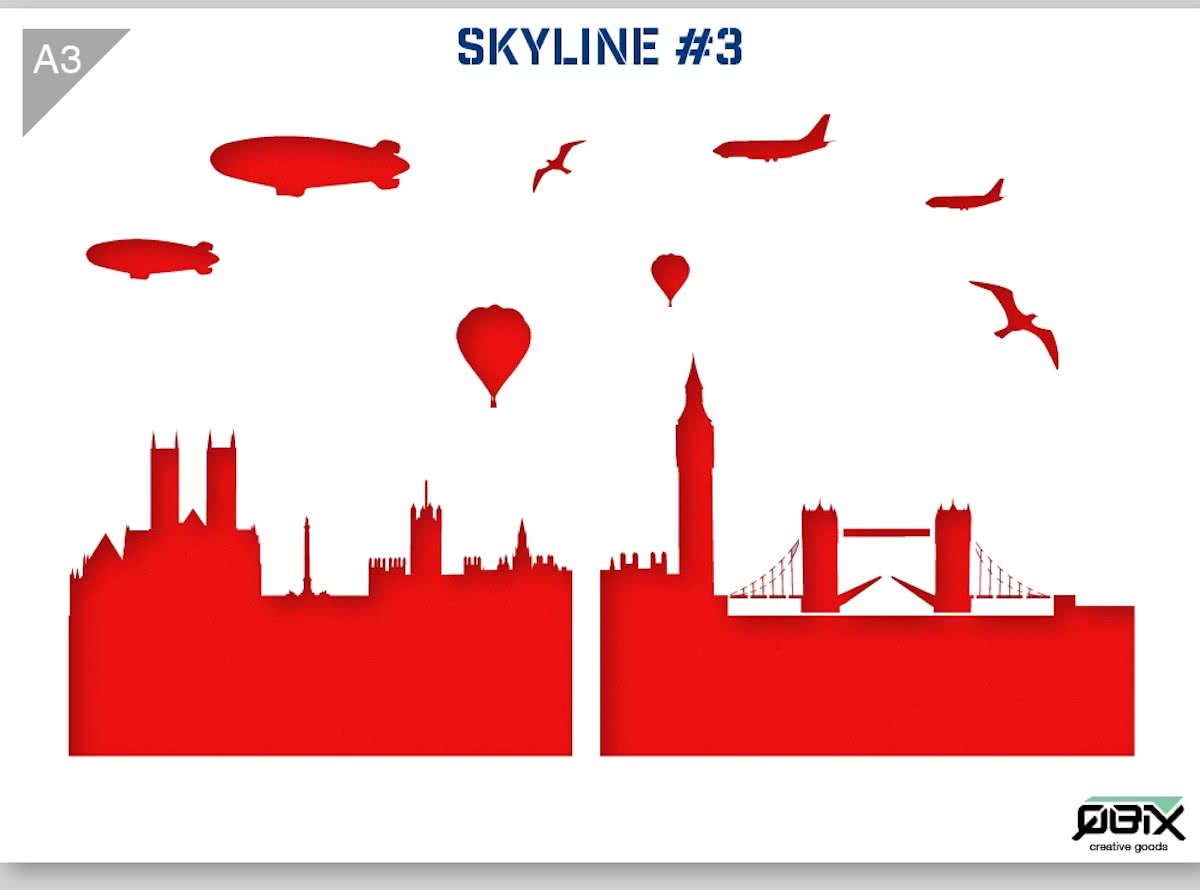 Sjabloon London Skyline Kunststof Stencil A3 42 x 29,7 cm