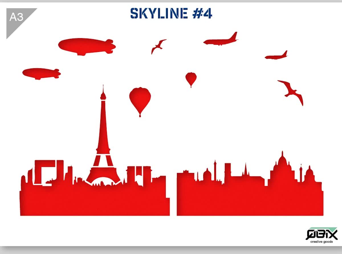 Sjabloon Parijs Skyline Kunststof Stencil A3 42 x 29,7 cm