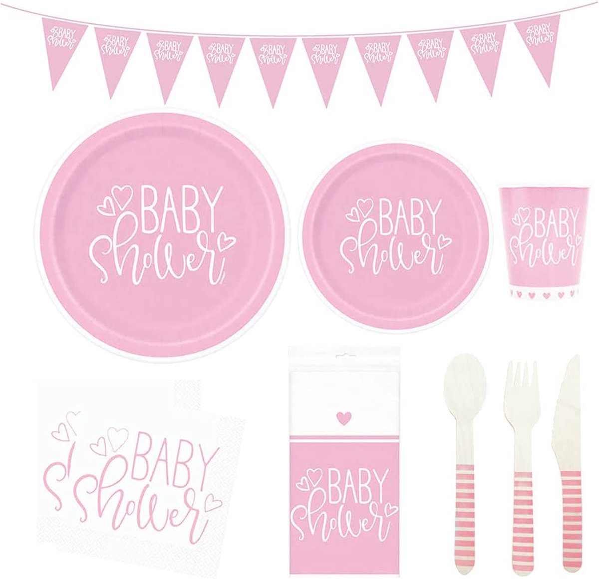 Premium Babyshower pakket - Party Servies - 114 stuks -  ROZE - Feest Servies - Baby geboorte feest - Meisjes - Hoogwaardige Kwaliteit - Geschikt voor 16 personen