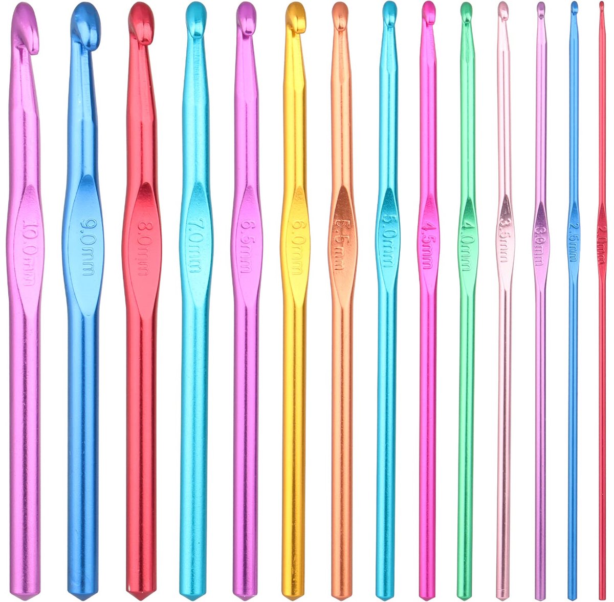 14-delige Aluminium Haaknaalden Set – Ergonomische Gekleurde Haaknaalden 2-10 mm – Comfortabel & Roestvrij – Ideaal voor Haken, Breien & Creatieve Handwerkprojecten