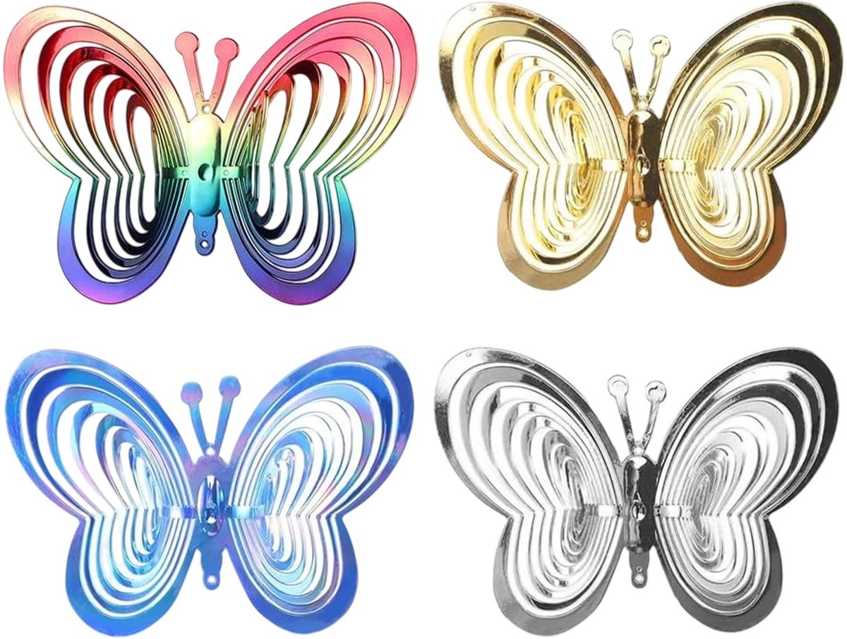   - 4 Stuks Vogelverschrikker Vlinders - Reflecterende Vogelafweer voor Tuin en Balkon - Kleurrijke Dieren Decoratie met Spiegeltjes - Beschermt Planten en Fruit tegen Vogels