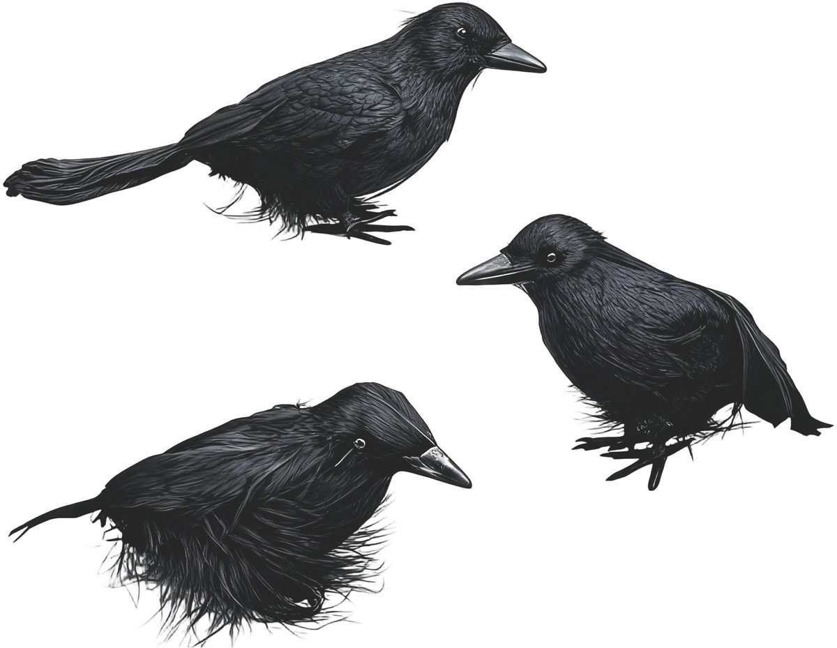 QTTVBTNA - Set van 3 Halloween Kraai - Kunstmatige Simulatie Veren - Halloween-feestdecoraties - Feestartikelen voor binnen en buiten - Zwart - 3 stuks