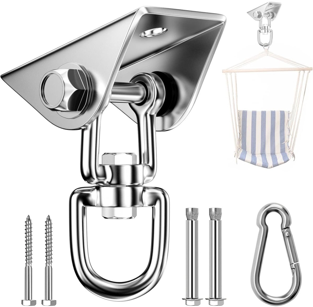 RVS Plafondhaak met Draaibeugel – Heavy Duty Ophangsysteem voor Hangstoel, Schommel of Bokszak – Max. 450kg Belastbaar