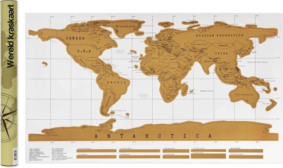 QUVIO Scratch Map Kras Wereldkaart - Wit - 88 x 52 cm