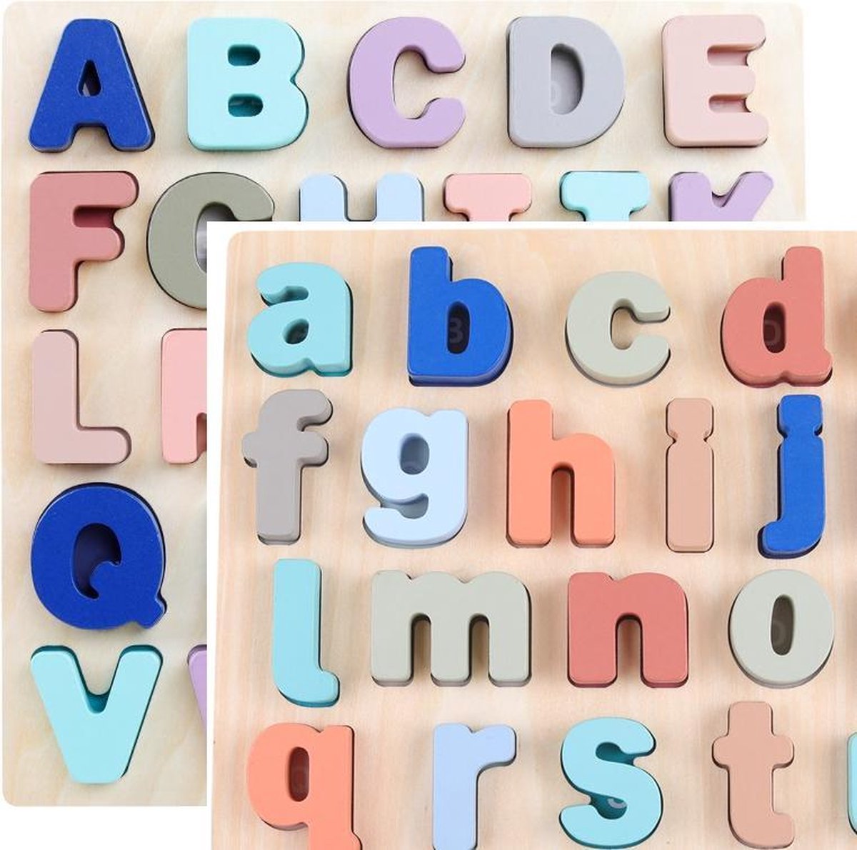 2 verschillende sets: Hoofdletters & Kleine Letters - 3D alfabet puzzel - kinderpuzzel - vormenpuzzel - Houten Alfabet Puzzel & Houten Getallen Puzzel & Rekenpuzzel - Puzzels voor Peuter vanaf 2 jaar