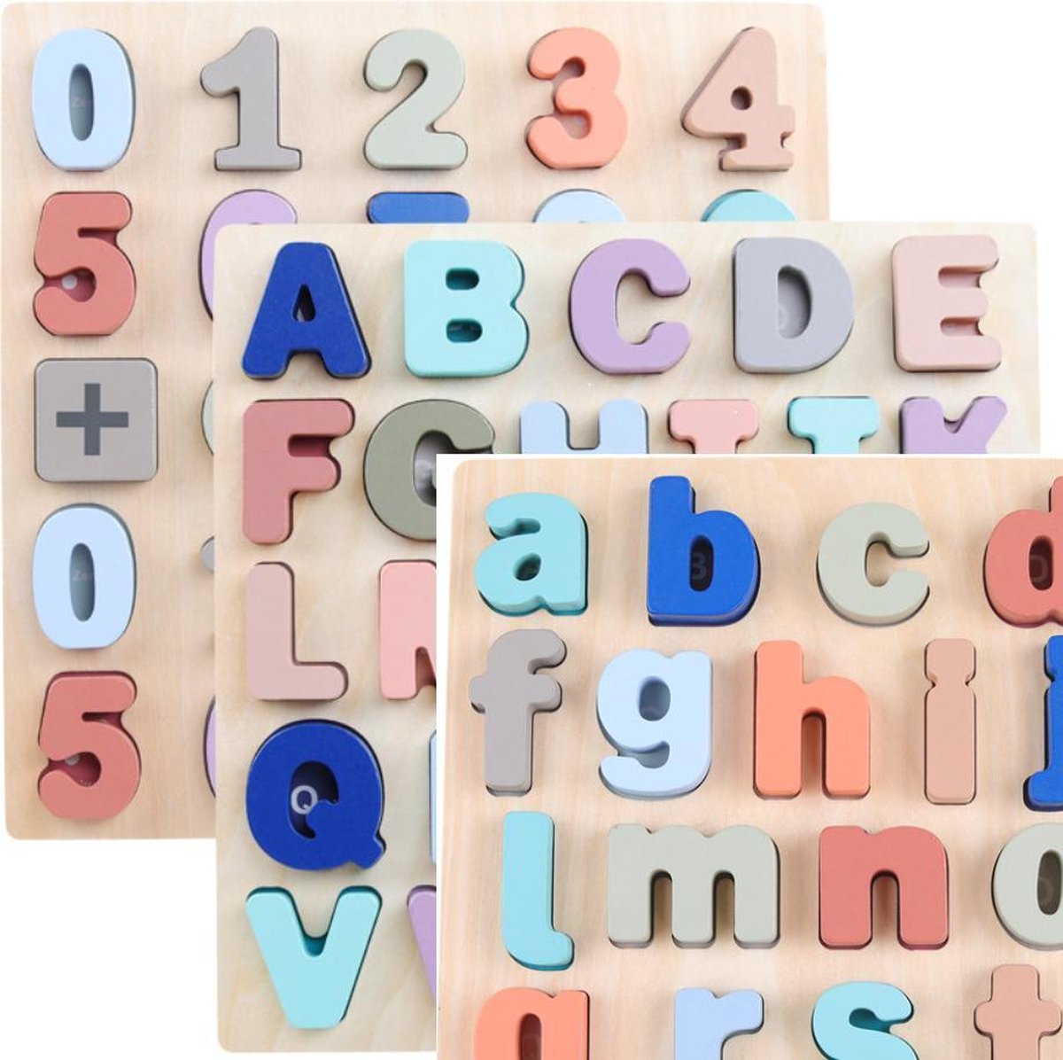 3 verschillende sets: Hoofdletters & Kleine Letters & Nummer - 3D alfabet en nummer puzzel - kinderpuzzel - vormenpuzzel - Houten Alfabet Puzzel & Houten Getallen Puzzel & Rekenpuzzel - Puzzels voor Peuter vanaf 2 jaar