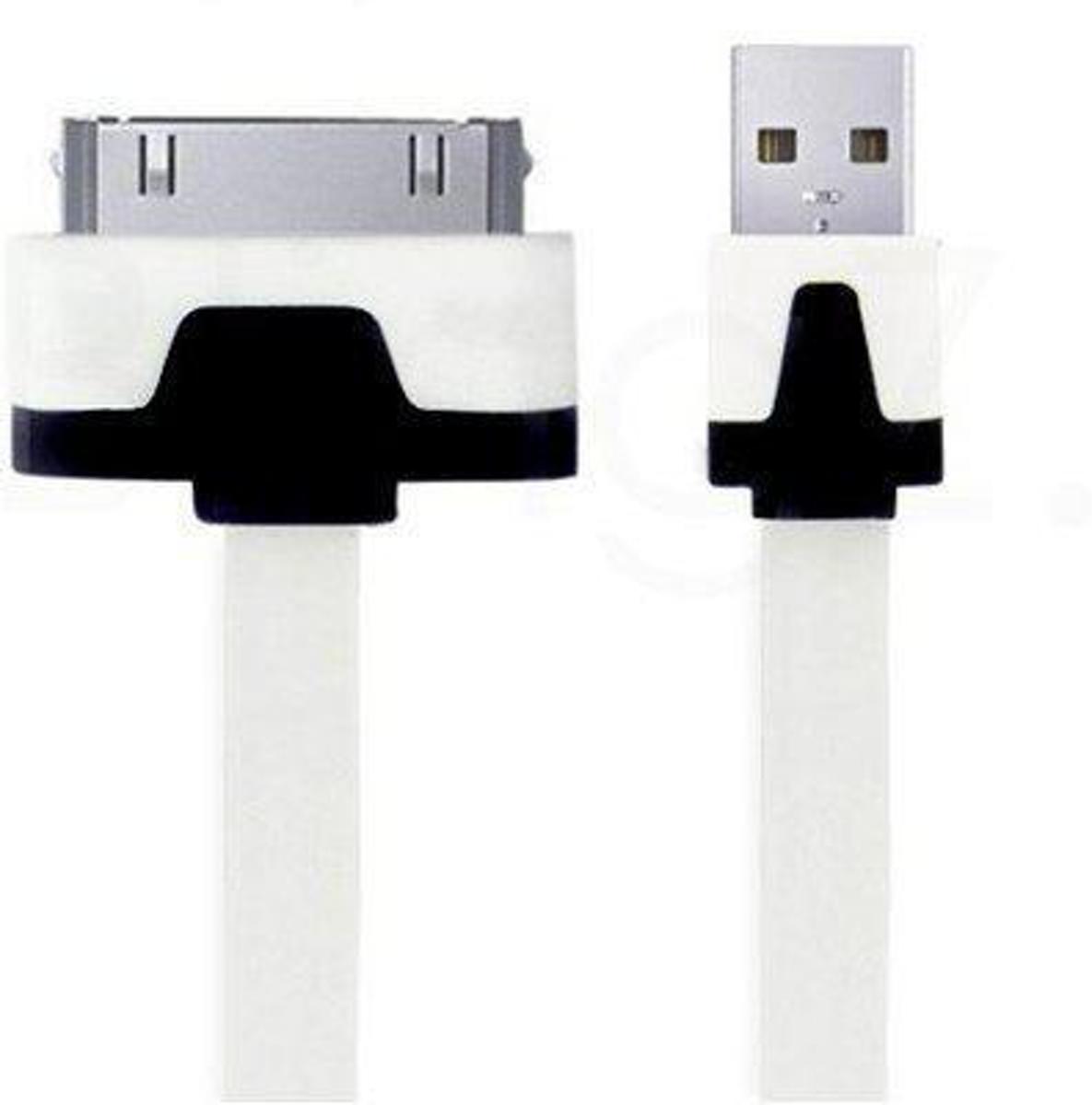 Apple iPhone 3G 3GS 4G 4S iPod iPad USB datakabel oplader Wit White 1 meter