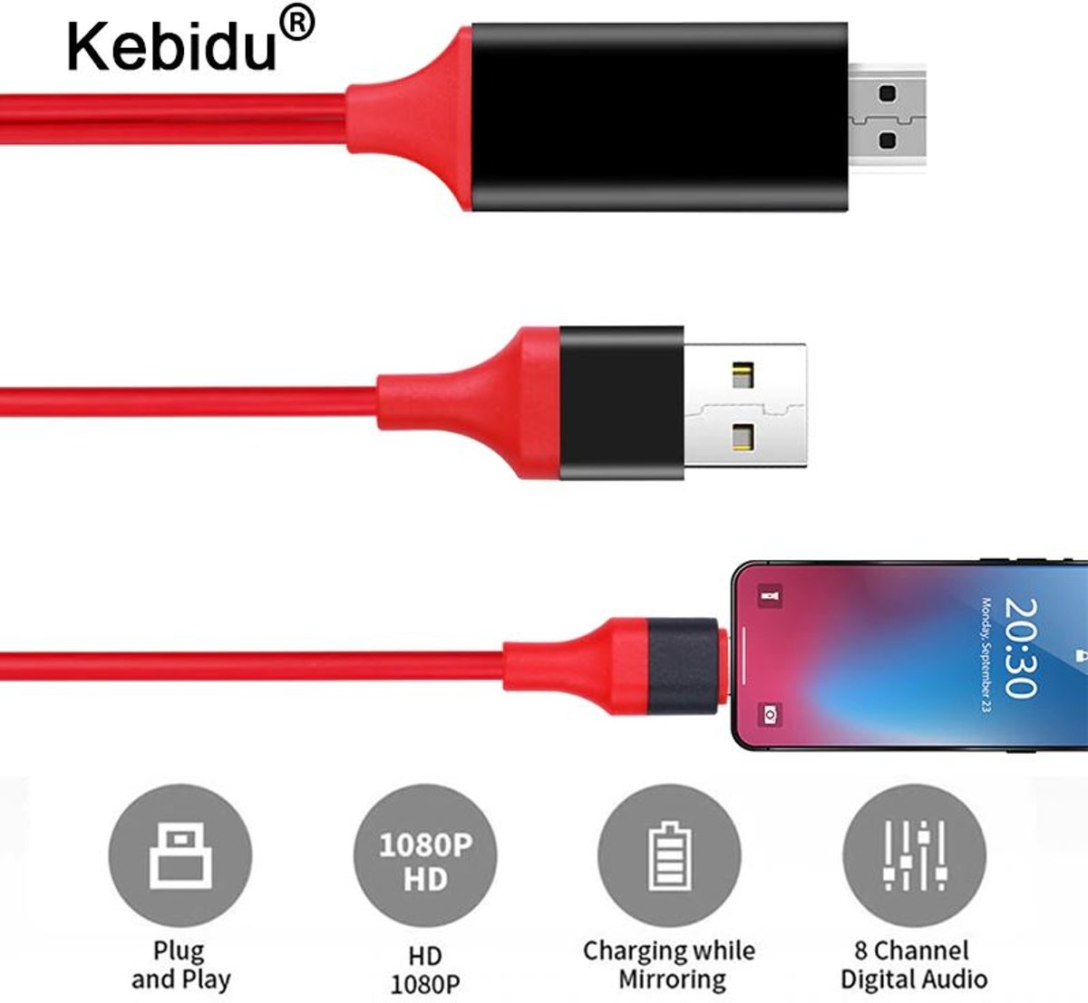 Lightning naar HDMI kabel 2 meter - 8 Pin Digital AV HD tv Adapter Rood