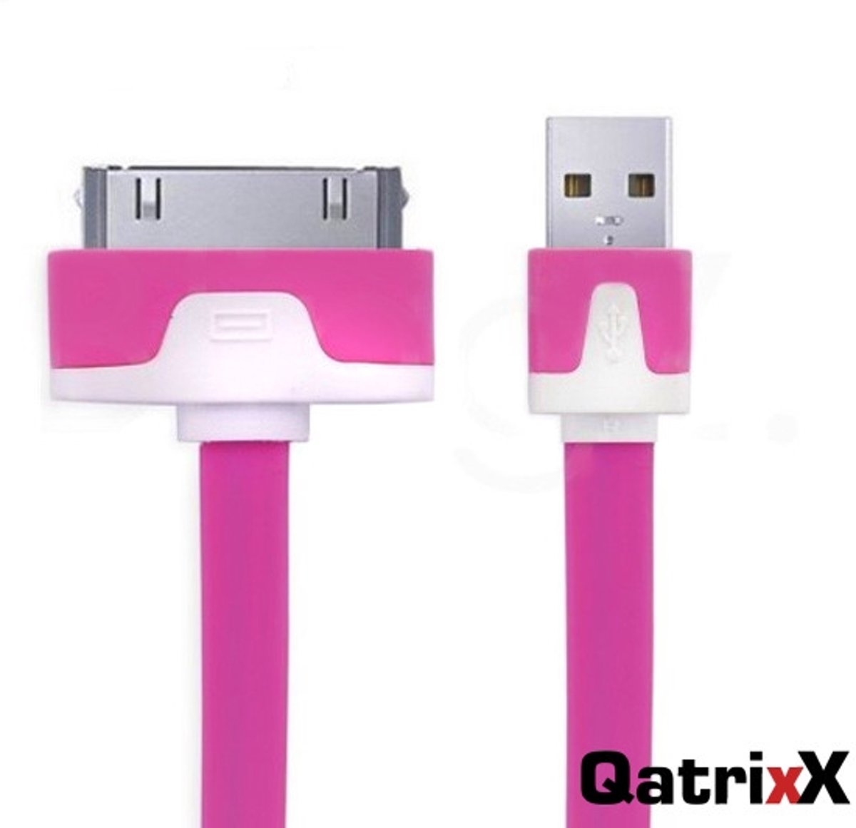 Platte USB Datakabel Fuchsia 1 meter voor Apple iPhone 4S