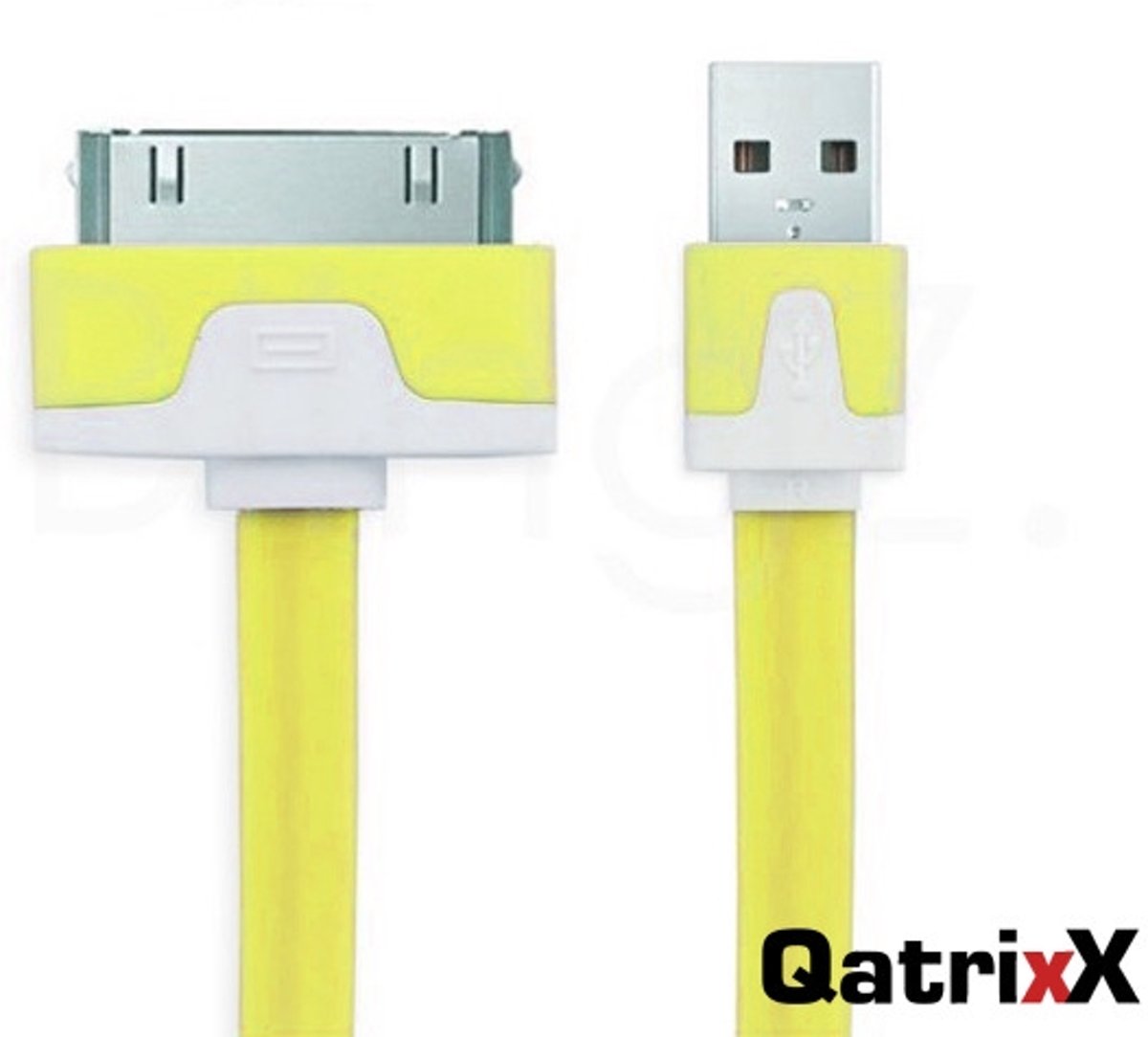 Platte USB Datakabel Geel 1 meter voor Apple iPhone 4