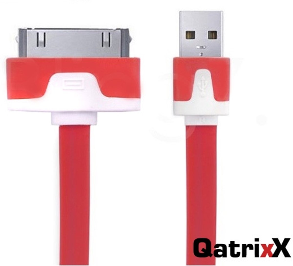 Platte USB Datakabel Rood 1 meter voor Apple iPad 3