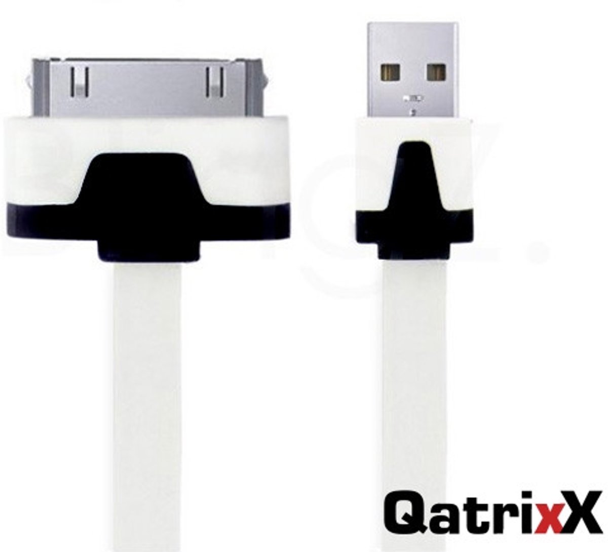 Platte USB Datakabel Wit 1 meter voor Apple iPhone 4