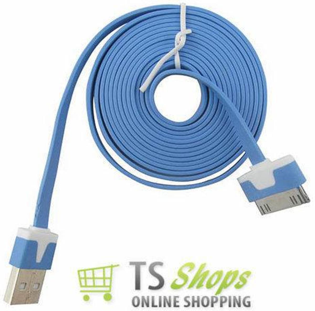 USB datakabel oplader Blauw Blue 3 meter voor Apple iPhone 3G 3GS 4G 4S iPod iPad