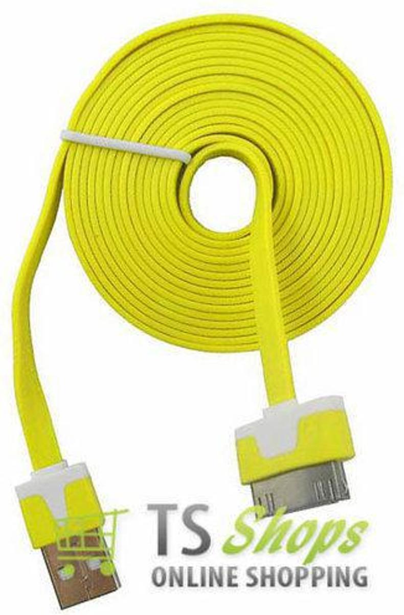 USB datakabel oplader Geel Yellow 3 meter voor Apple iPhone 3G 3GS 4G 4S iPod iPad