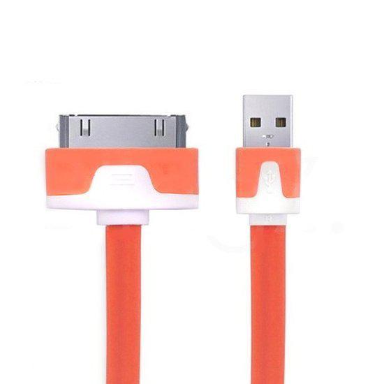 USB datakabel oplader Oranje/ Orange 2 meter voor Apple iPhone 3G 3GS 4G 4S iPod iPad