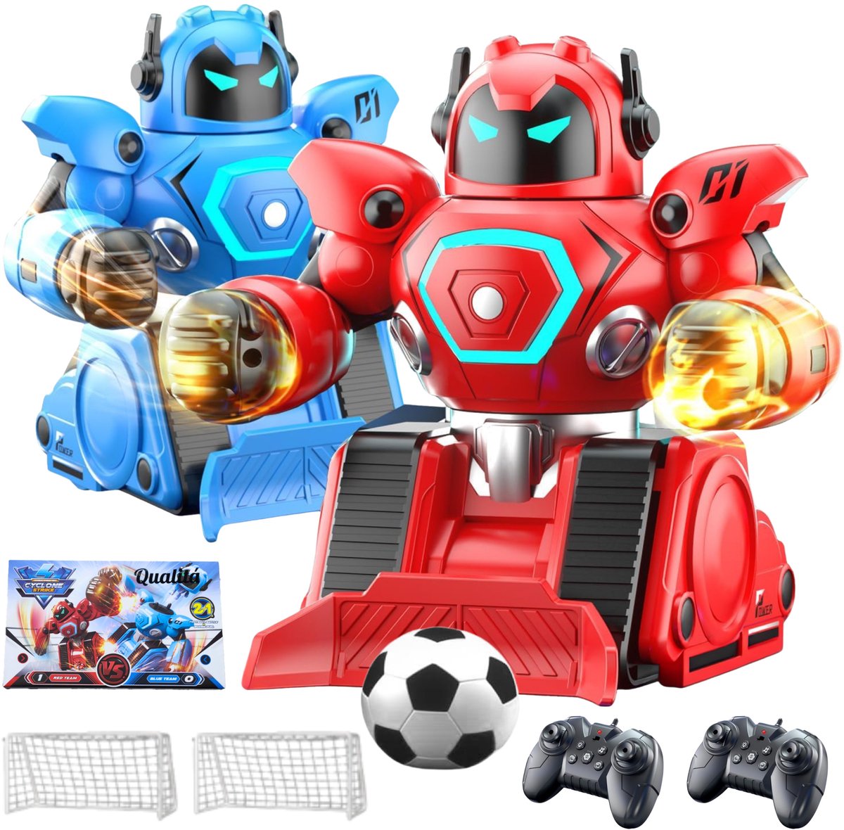 Qualitá® Robo Kombat - Robot Speelgoed - Gevechtsrobots - Duo Set - Bal - 2 Goals - Boks & Voetbalmodus - Educatief speelgoed