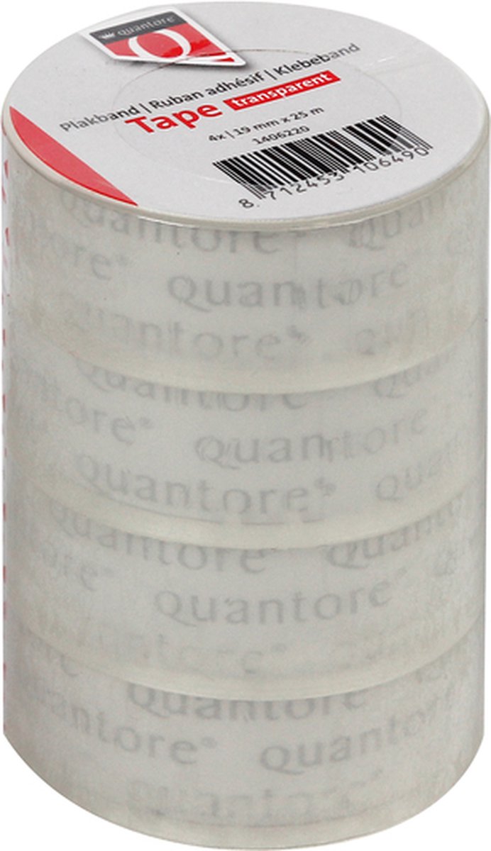 Plakband Quantore 19mmx25m transparant 4 rollen