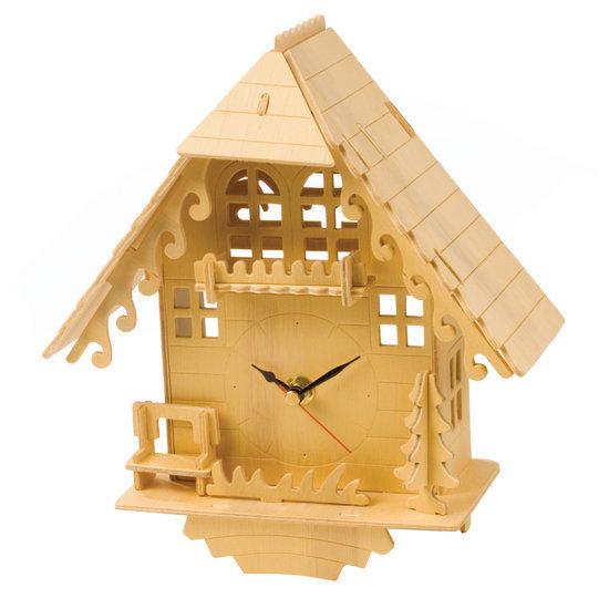 Houten 3D-Puzzel van chalet met klok