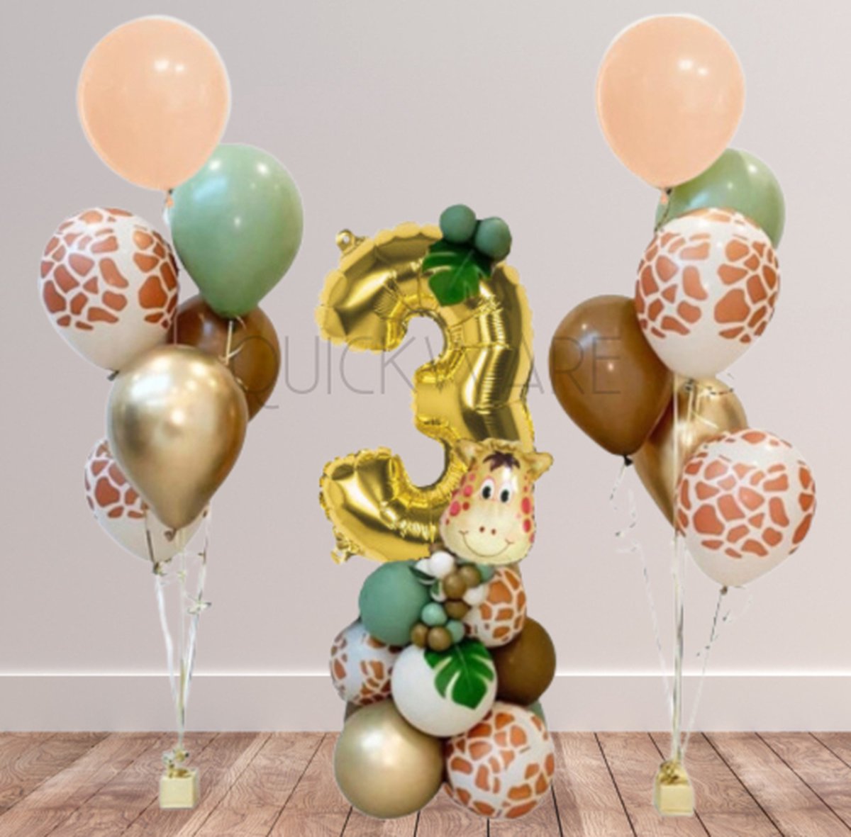 Jungle Feestpakket - Kinderverjaardag Versiering - Thema: Dieren - Birthday Decoration Animals / Zoo - Kinderfeestje - Verjaardag Versiering Dieren - Beestenboel - Ballonnen Feestpakket 30 stuks - Leeftijdsballon Hoera 3 jaar - Jungle Themafeest