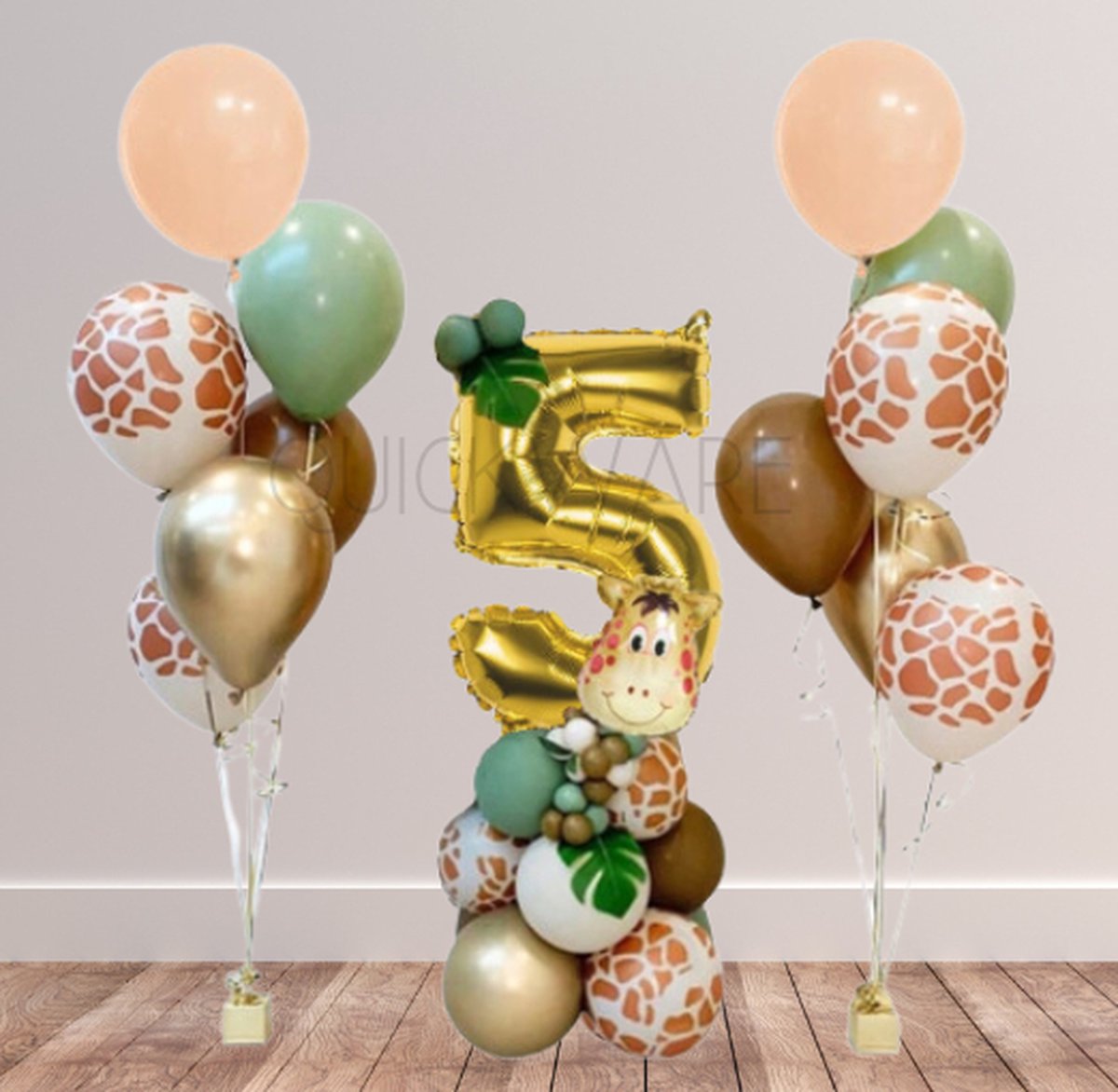 Jungle Feestpakket - Kinderverjaardag Versiering - Thema: Dieren - Birthday Decoration Animals / Zoo - Kinderfeestje - Verjaardag Versiering Dieren - Beestenboel - Ballonnen Feestpakket 30 stuks - Leeftijdsballon Hoera 5 jaar - Jungle Themafeest