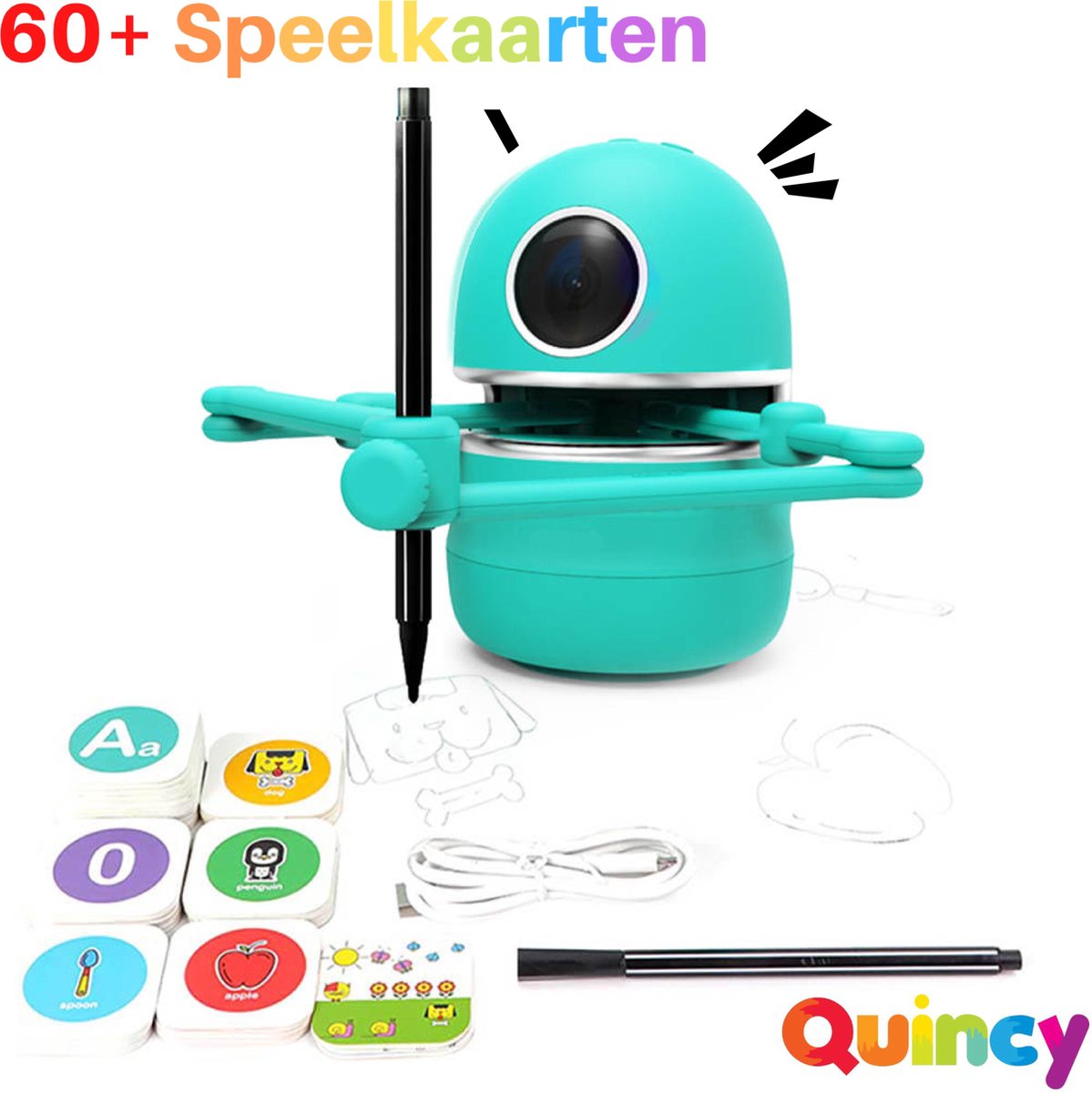 QUINCY - Robot Kunstenaar - Leren Tekenen - Rekenen - 64 Kaarten - Educatief - Speelgoed Robot