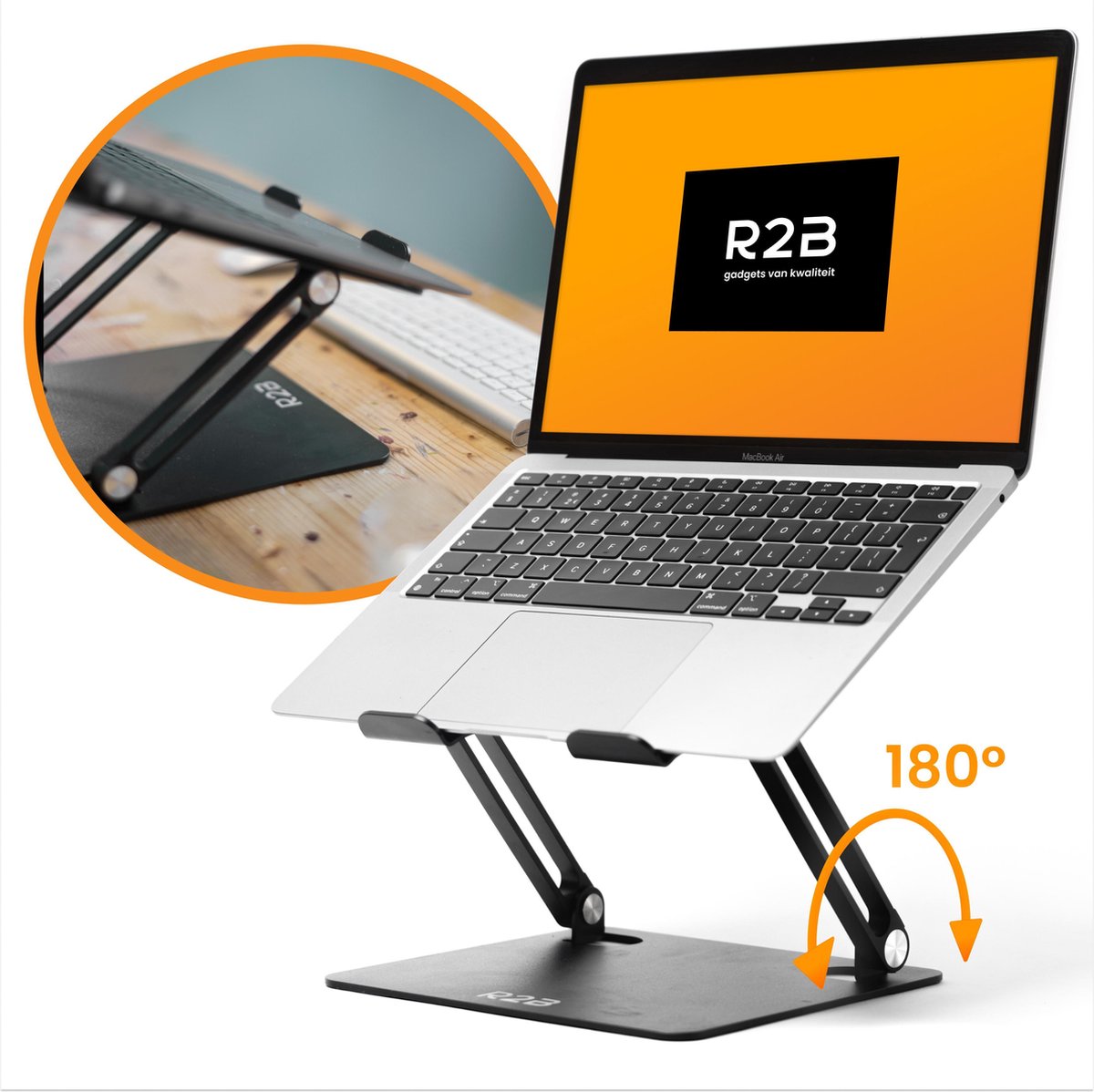 R2B Laptop standaard verstelbaar en opvouwbaar- 10 t/m 17 inch- Zwart