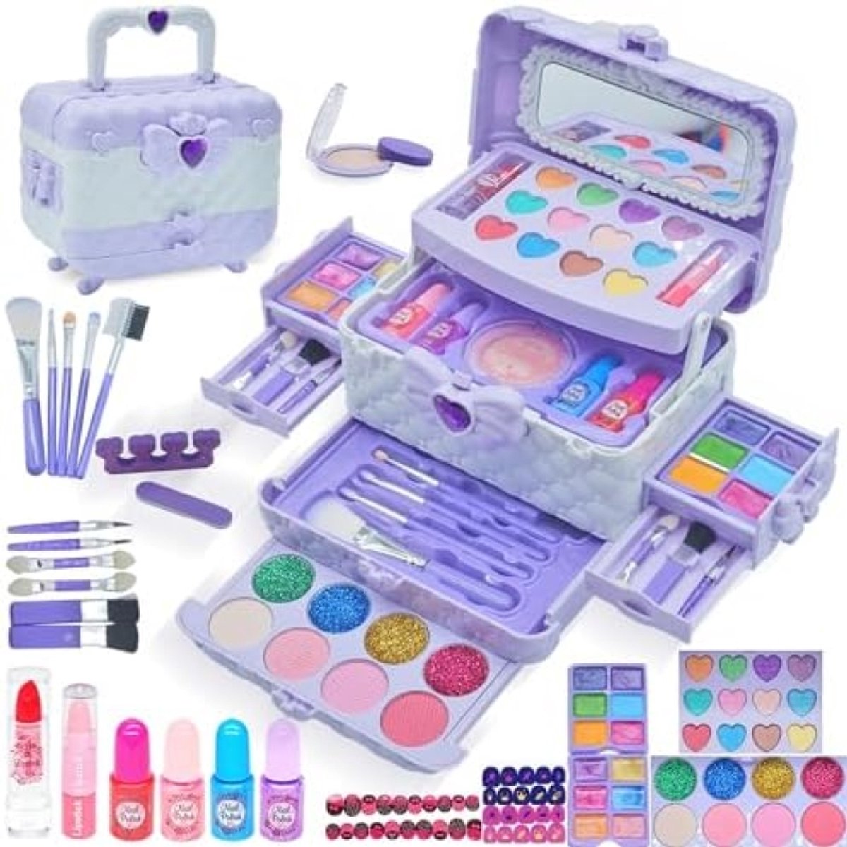 Complete Schmink Set voor Meisjes - 57 Delige Speelgoed Make-up Kit met Draagtas