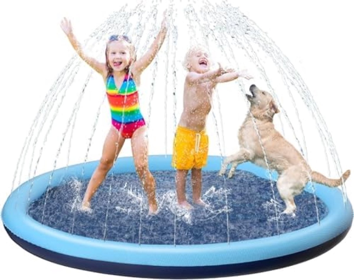 Waterspeelgoed voor kinderen, outdoor watersprinkler, 170 cm splash pad, tuinspeelgoed met antislipfunctie, blauw
