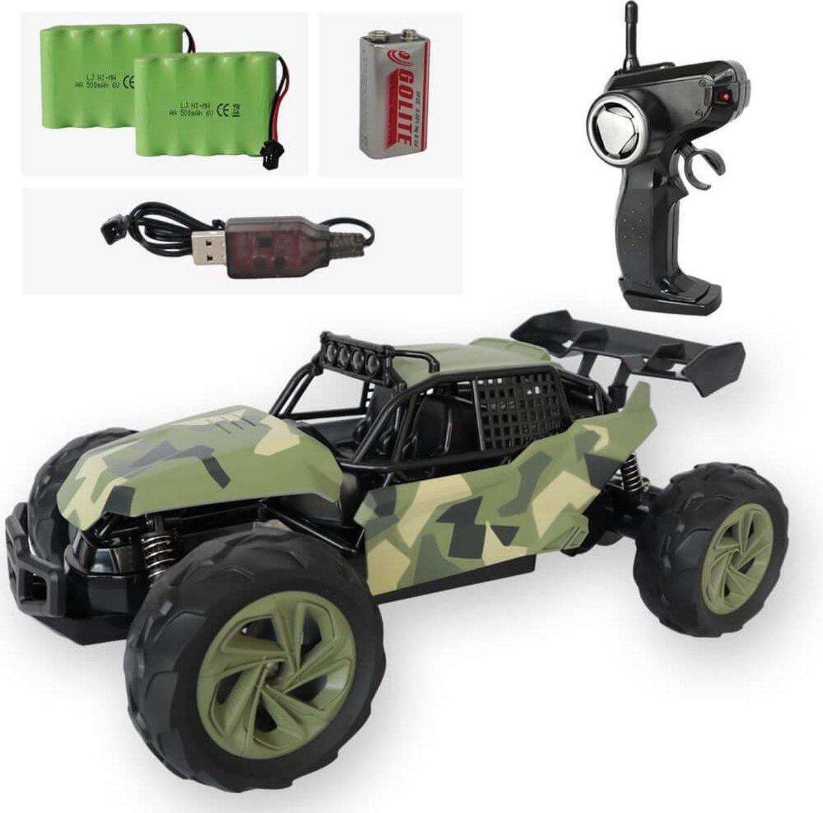 Bestuurbare auto + EXTRA ACCU - All-Terrain RC auto camo groen 2,4Ghz RC auto - Schaal: 1:14 - 30.5x18,5x12,5cm