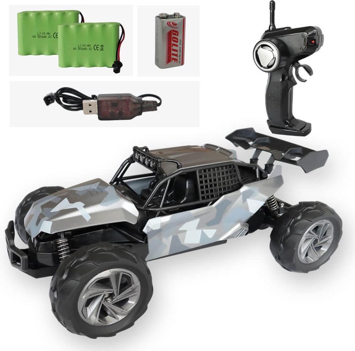 Gesloten All-Terrain RC auto camo grijs + EXTRA ACCU - 2,4Ghz bestuurbare auto - Schaal: 1:14 - 30.5x18,5x12,5cm