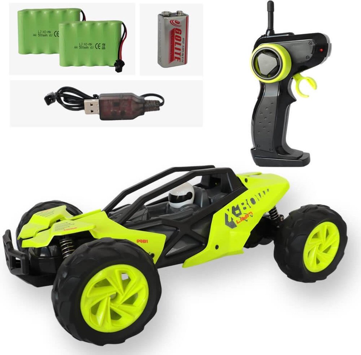 Open buggy RC auto lichtgroen 2,4Ghz: + EXTRA ACCU - Bestuurbare auto voor jongens - Schaal 1:14 - 31x18.5x12.5cm