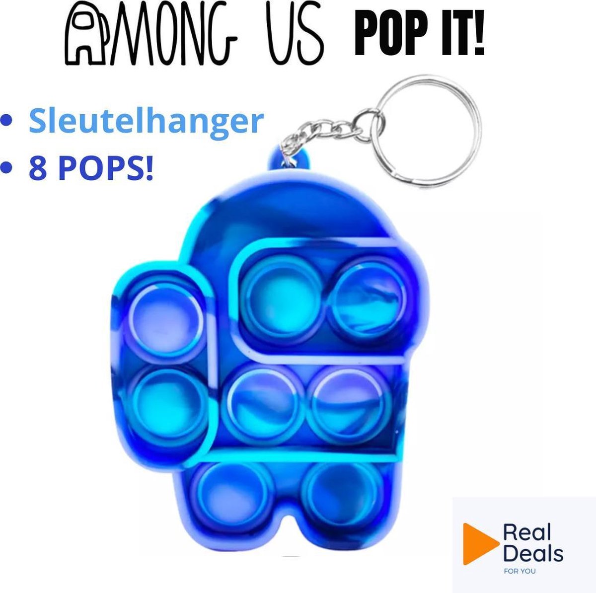 Fidget Toy  - Among Us Pop It – Among Us Sleutelhanger – Blauw - RealDeals! Fidget Collection