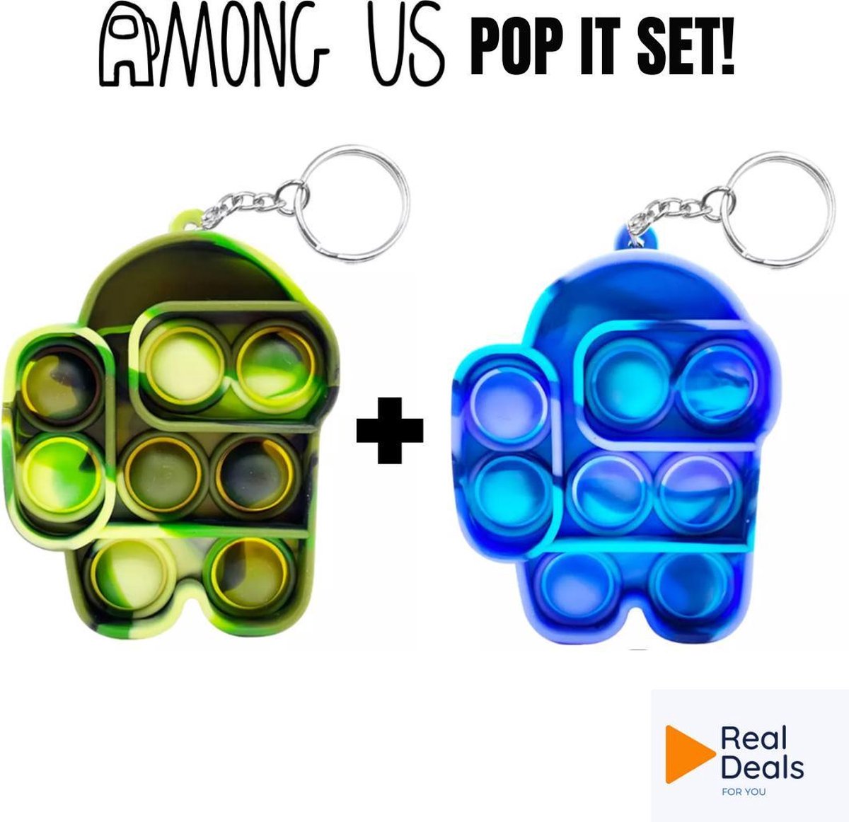 Fidget Toy - Among Us Pop It – Among Us Sleutelhanger – Set van 2 -  Blauw en Groen - RealDeals! Fidget Collection