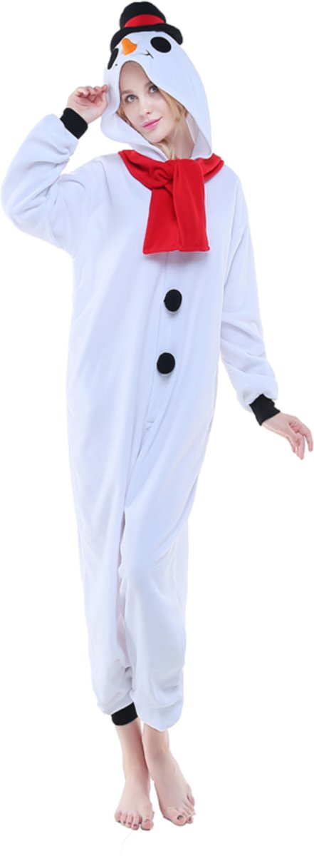 Kerst: Sneeuwpop Onesie voor volwassenen - Kerst: Sneeuwpop Kigurumi Pyjama - Maat M