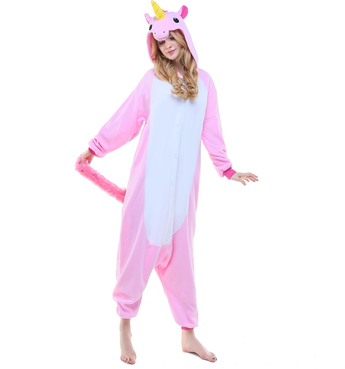 Roze Unicorn Onesie voor volwassenen - Roze Unicorn Kigurumi Pyjama - Maat S