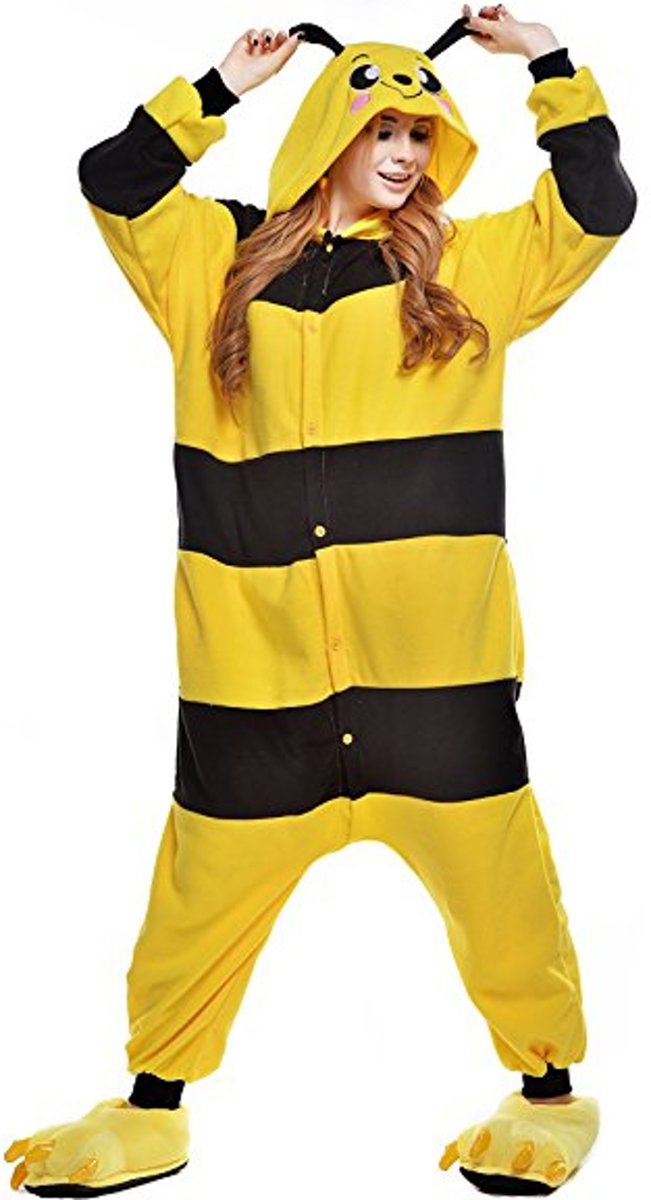 Zwart / Gele Bijen Onesie voor volwassenen - Bij Kigurumi Pyjama - Maat L