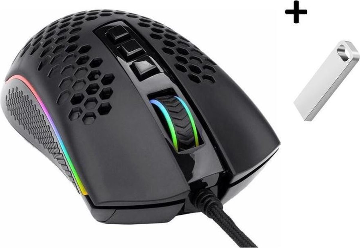 Honeycomb Gaming Mouse + GRATIS USB 32GB PAASACTIE - Redragon M808 Storm - Honeycomb Gaming Muis - Honinggraat Shell - RGB Gaming Mouse - RGB Muis - 12400 DPI optische sensor  - Lichtgewicht - Light Weight - 90 gram - 7 Programmeerbare Knoppen