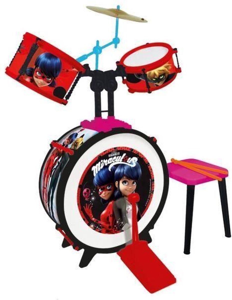 MIRACULOUS / LADYBUG Drums en ontlasting (basdrum, twee drums, bongo, cimbaal, professionele drumsticks)