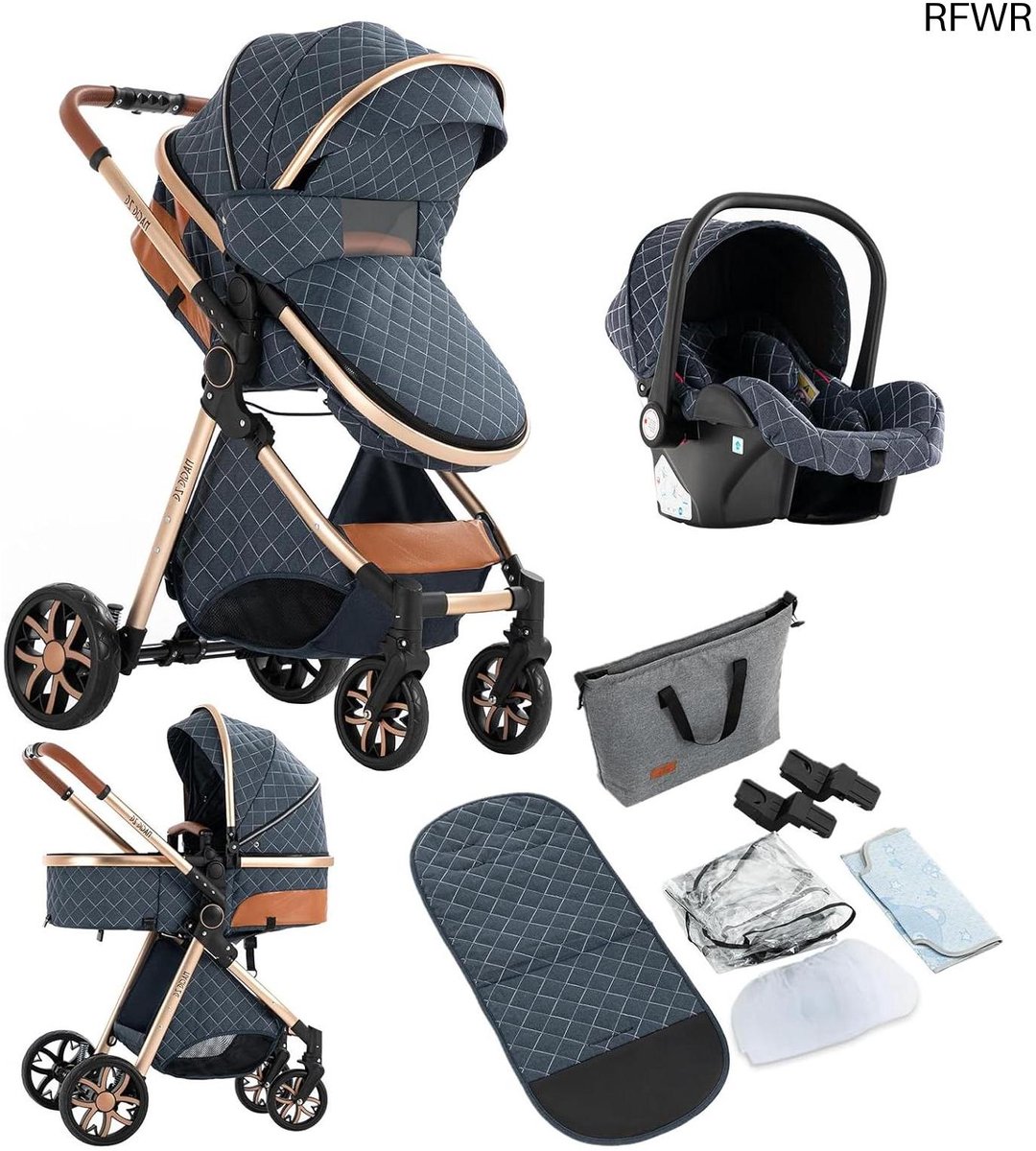  ® 3-in-1 Kinderwagen met Aluminium Frame - Veelzijdige Trio Kinderwagen voor Pasgeborenen