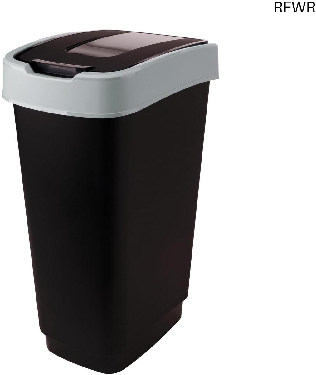 ® Afvalemmer 50 liter met Kanteldeksel voor Binnen en Buiten - Kunststof Zwart Grijs