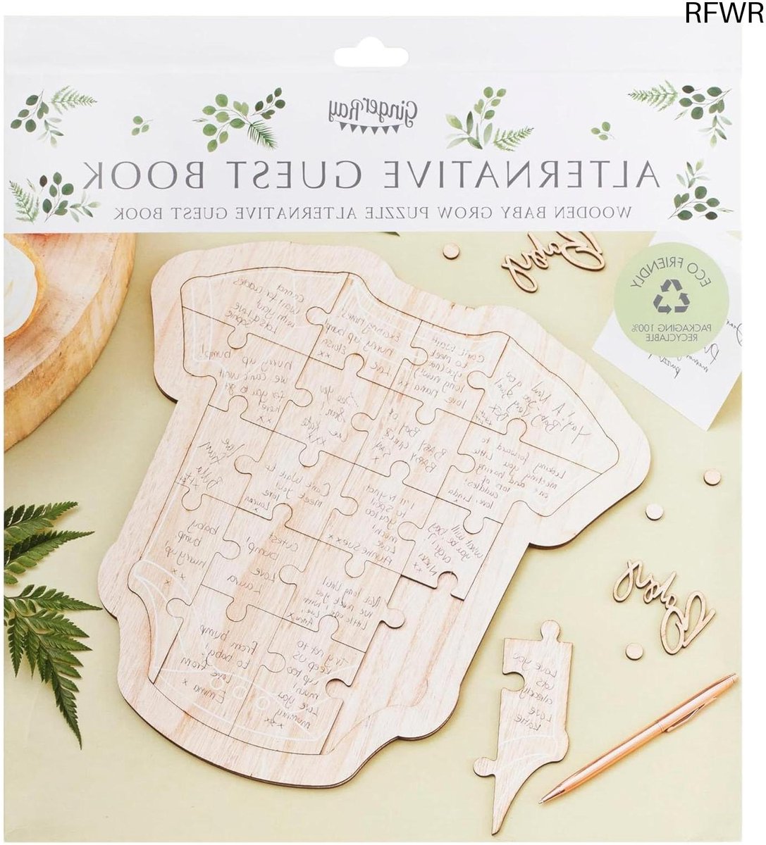  ® Botanisch Baby Shower Alternatief Gastenboek van Hout - Groeien