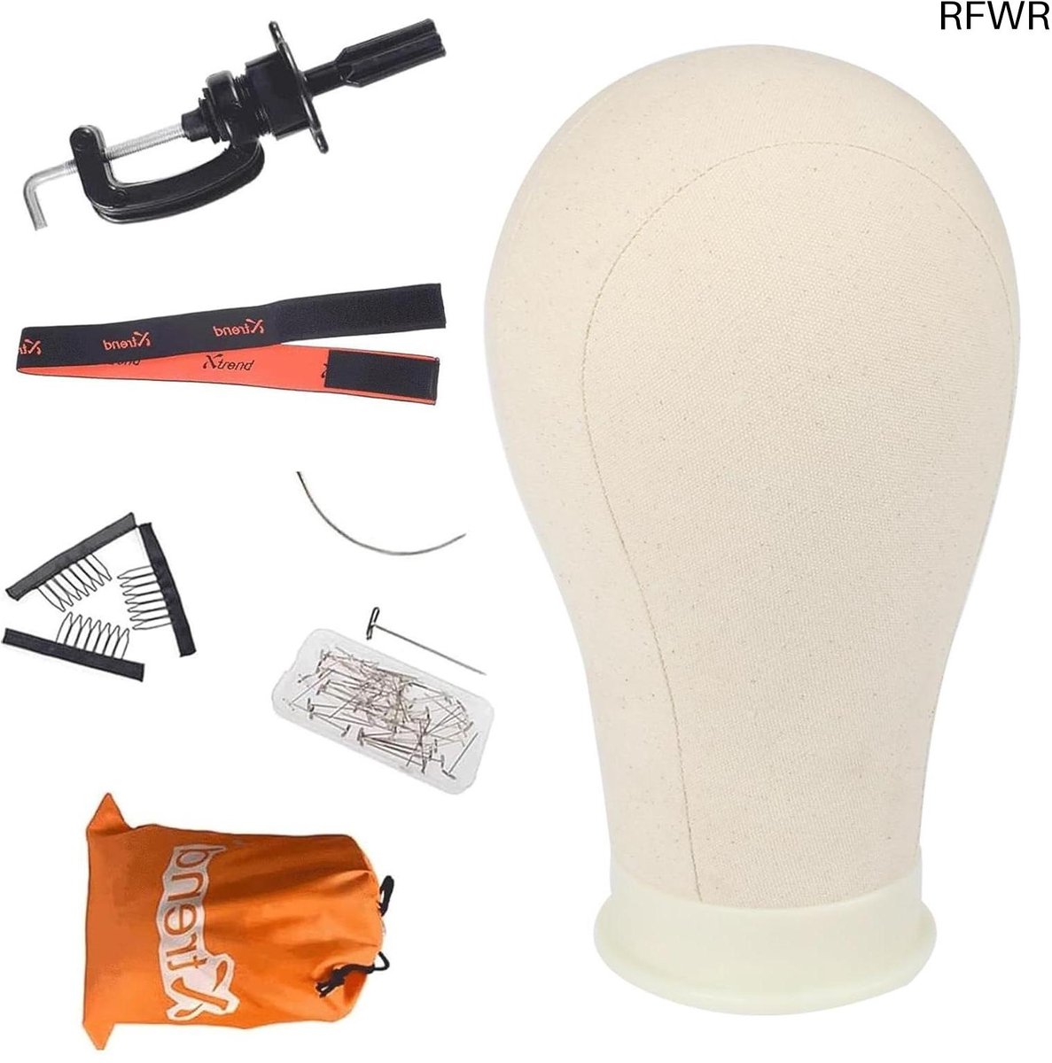  ® Canvas Pruik Hoofd 21-24 inch voor Pruik Training met Klemstandaard en T-pinnen