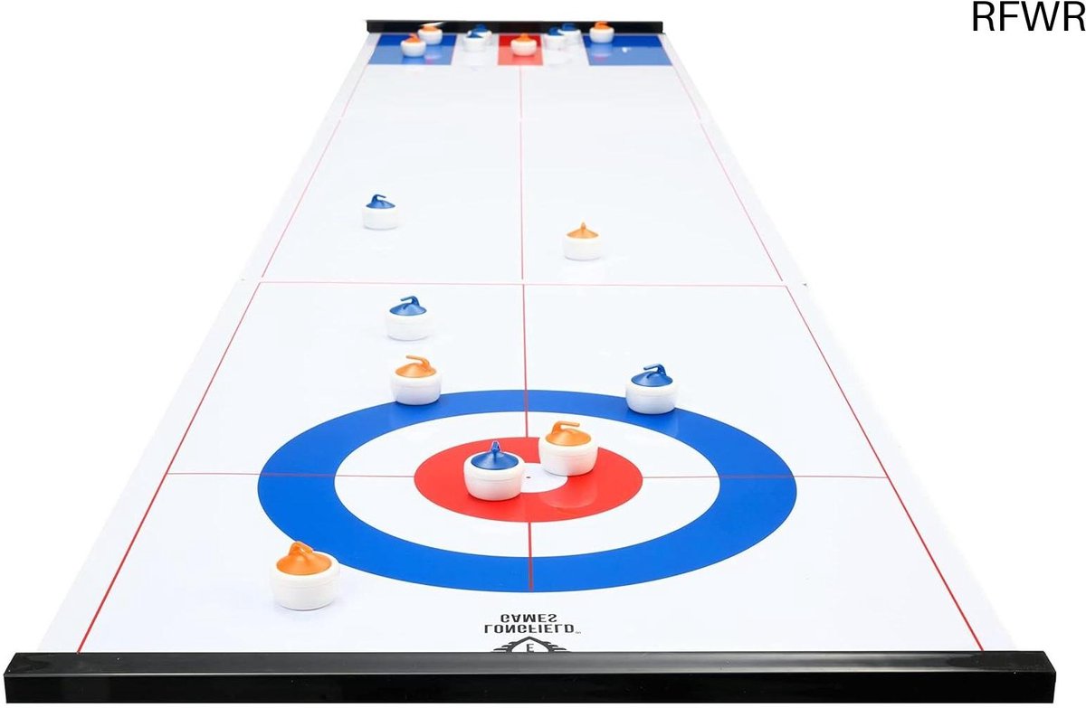  ® Curling en Sjoelen Spel 180x39cm – Twee-in-één Spel voor Alle Leeftijden