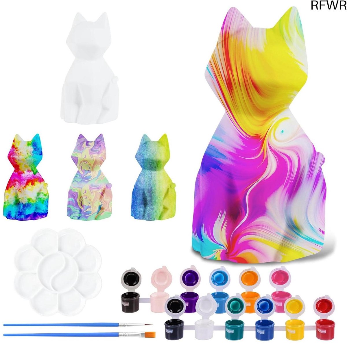  ® Doe-het-zelf Schilderkit voor Kattenlamp - Creatieve Verfset voor Kinderen 3-12 Jaar