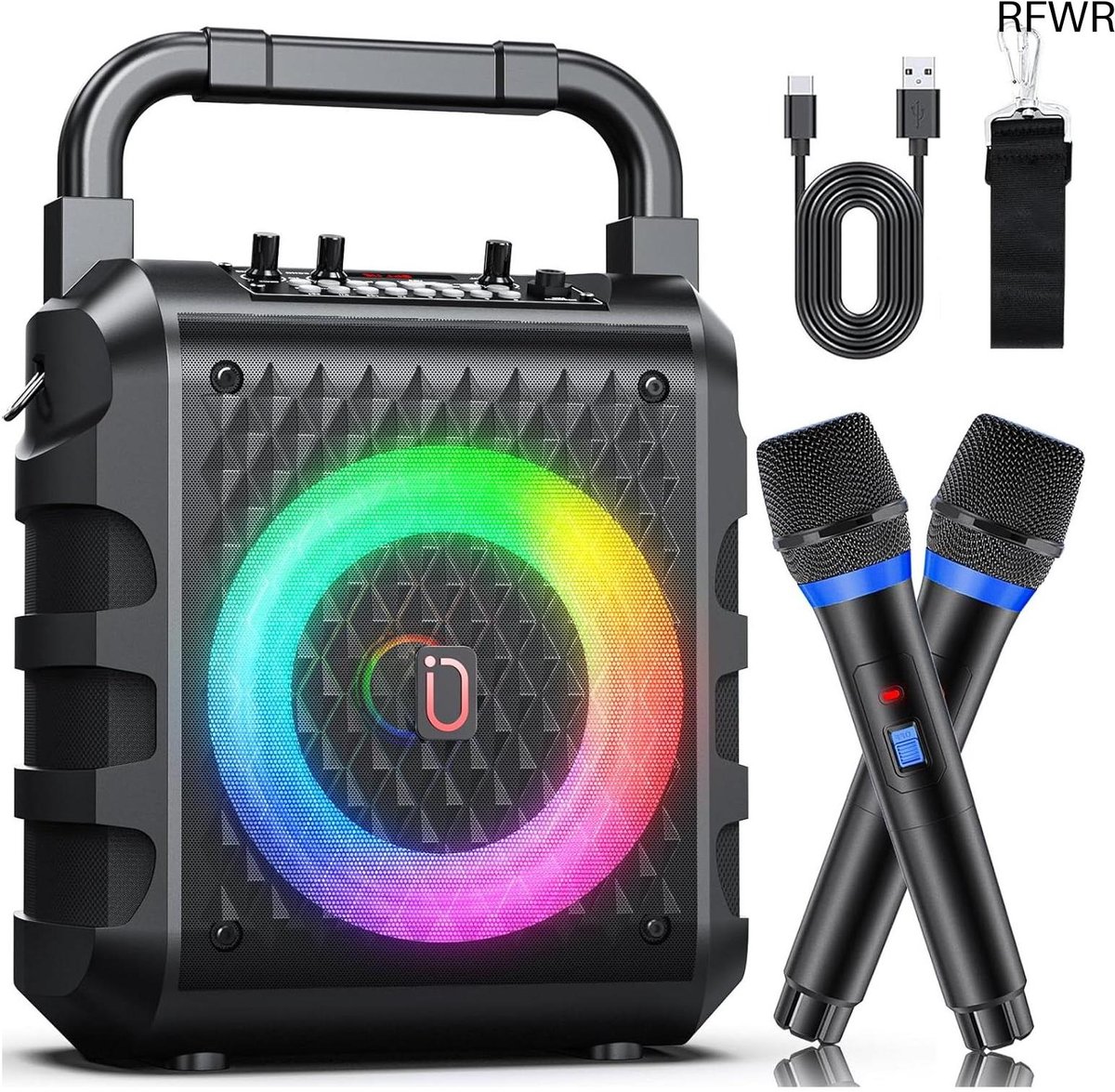  ® Draadloze Karaoke Luidspreker met 2  s - Draagbaar, Bluetooth, LED Verlichting, Eco Modus, Ideaal voor Feestjes