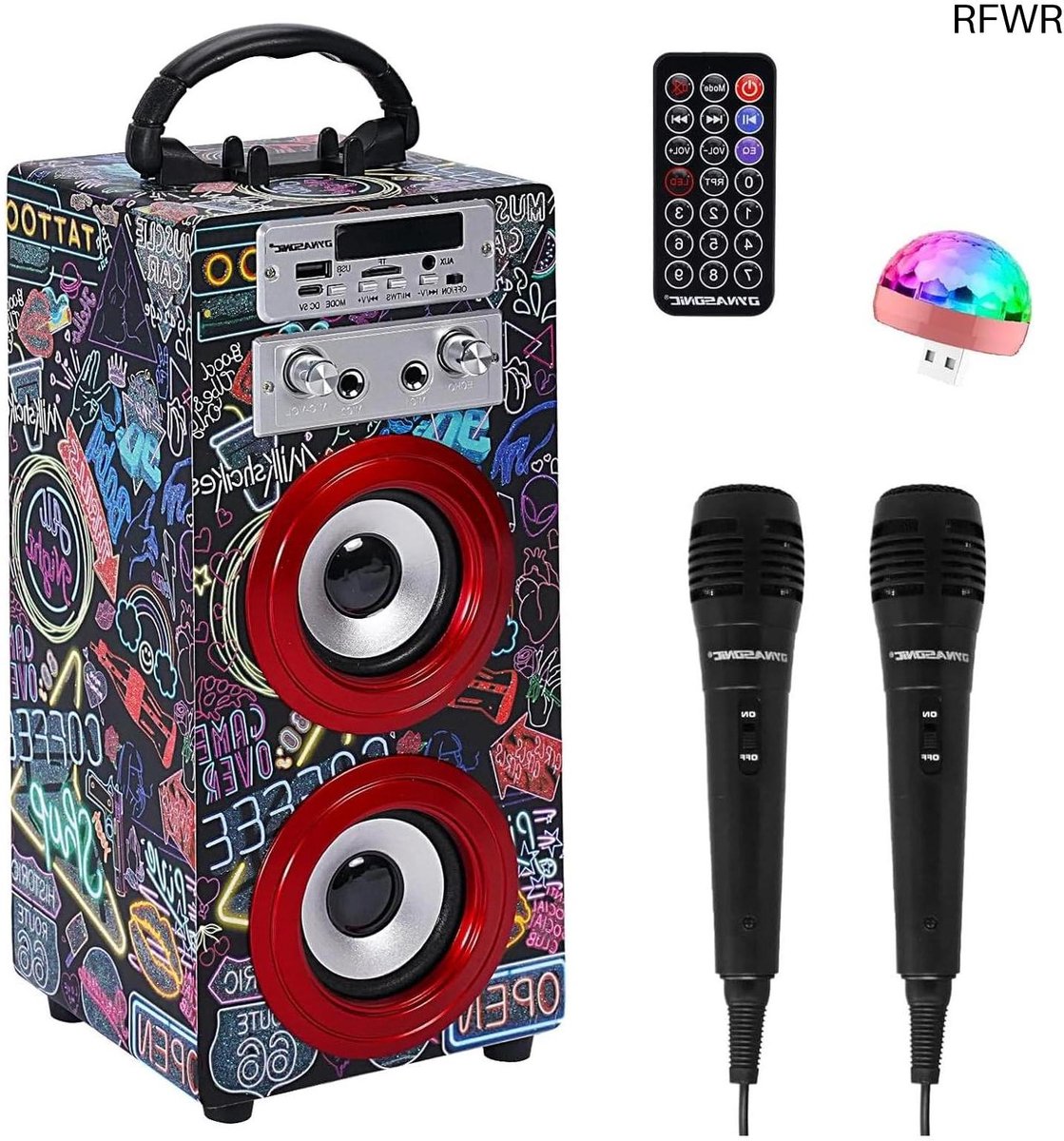  ® Draagbare Karaoke Machine met 2  s voor Kinderen - Bluetooth, USB & LED Verlichting