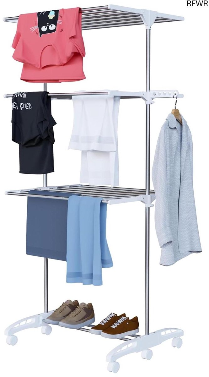  ® Droogrek met 4 Niveaus en Wieltjes - Inklapbaar en Verplaatsbaar